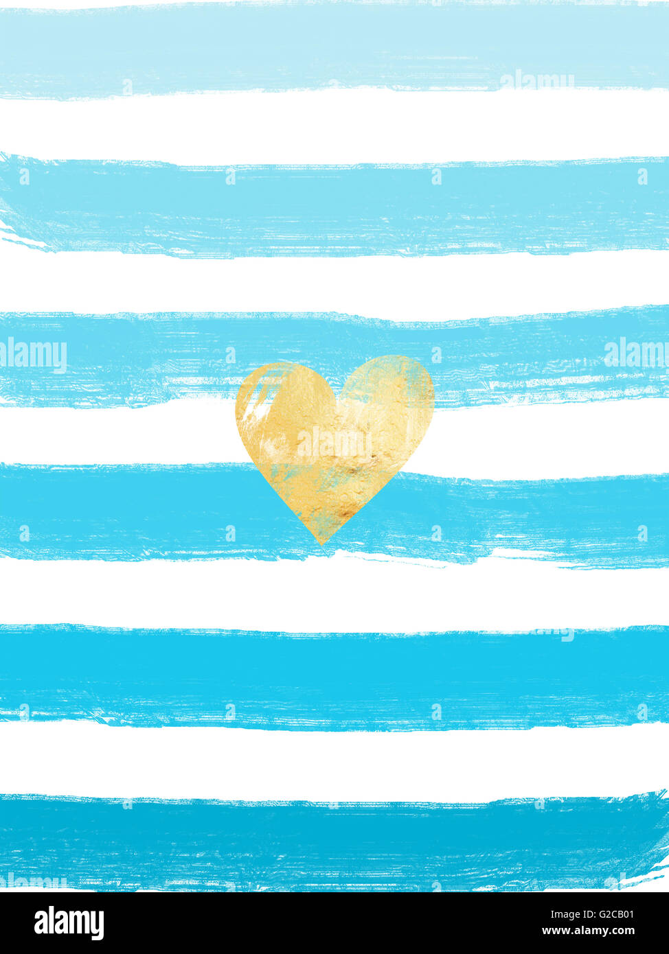 Valentine image - rough rayé bleu, coeur d'or Banque D'Images