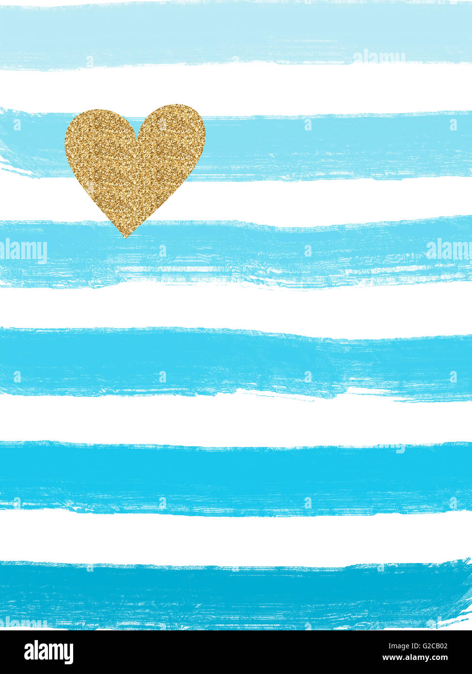 Valentine image - rough rayé bleu, coeur d'or, Banque D'Images