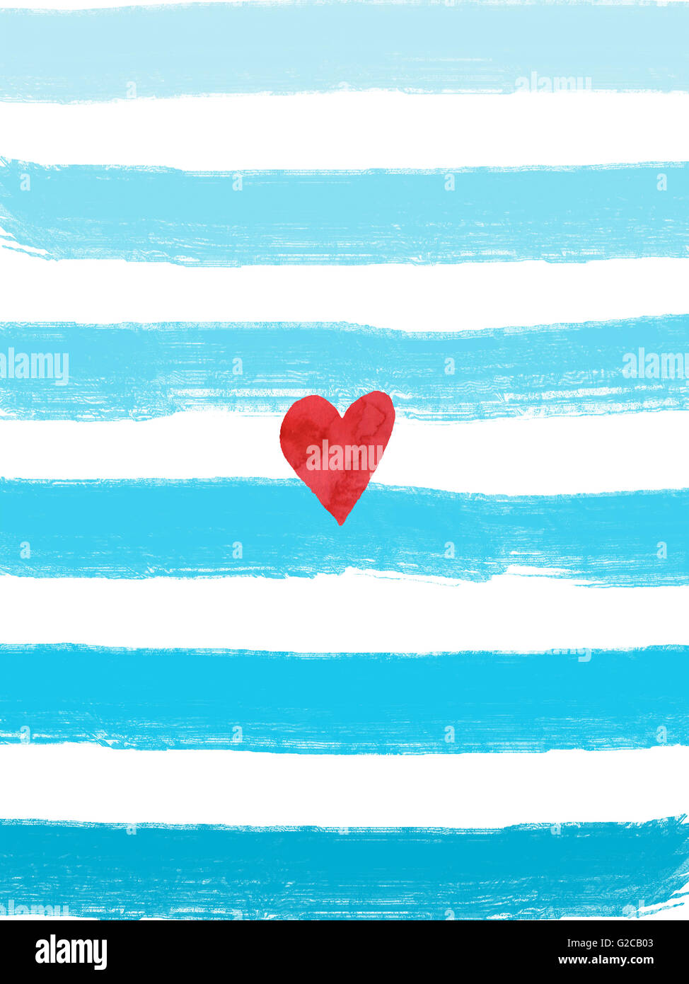 Valentine image - rayures bleues rugueux, peu de cœur rouge. Banque D'Images