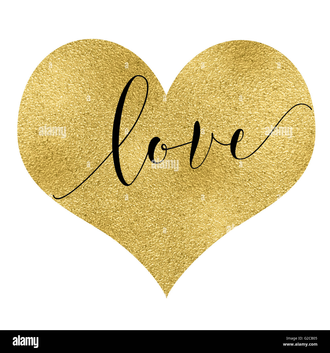 Gold glitter effet coeur avec texte à l'intérieur sur fond blanc Banque D'Images