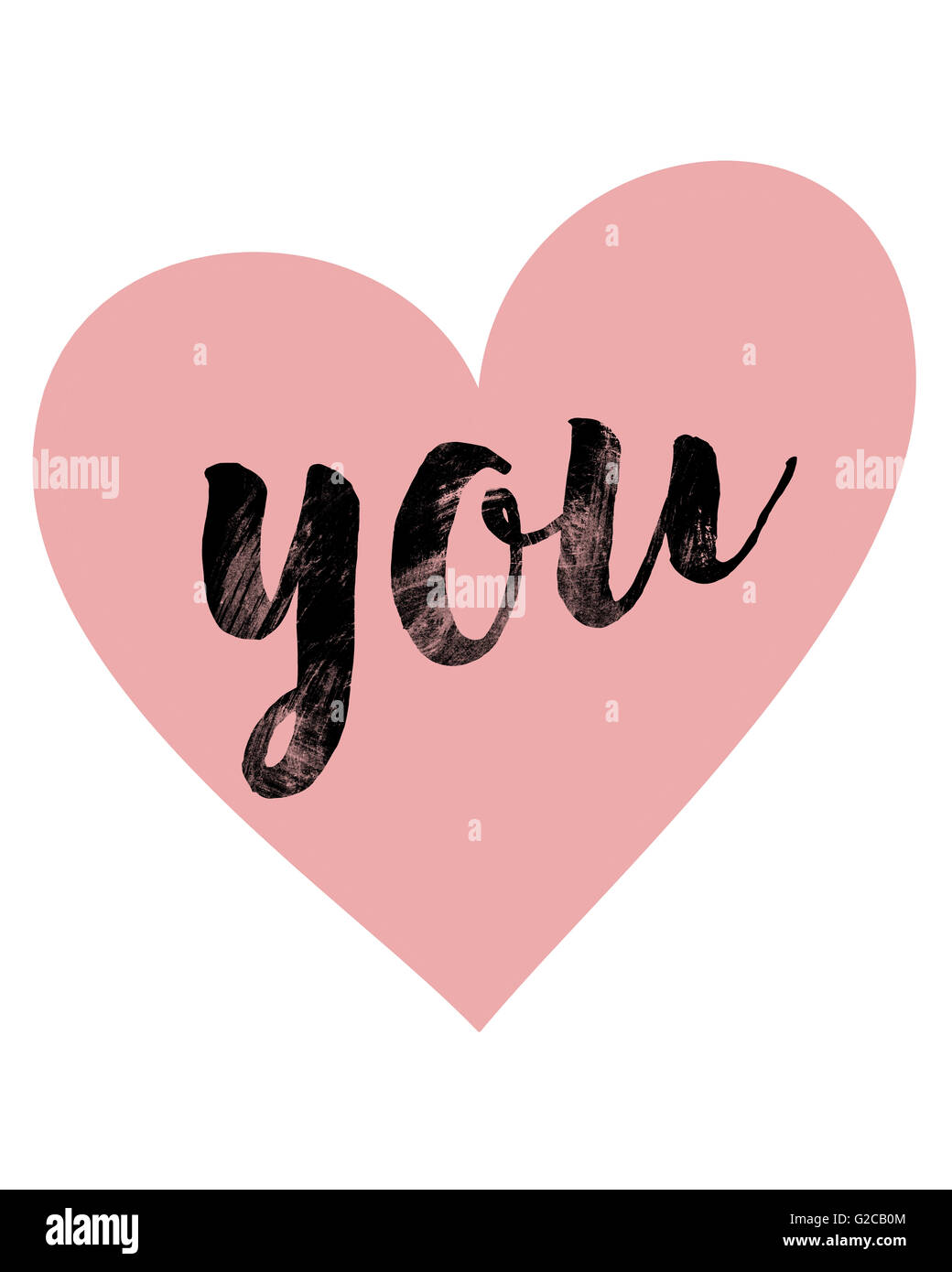 Coeur rose avec texte, sur fond blanc, parfait comme d'une carte ou l'art de mur Banque D'Images