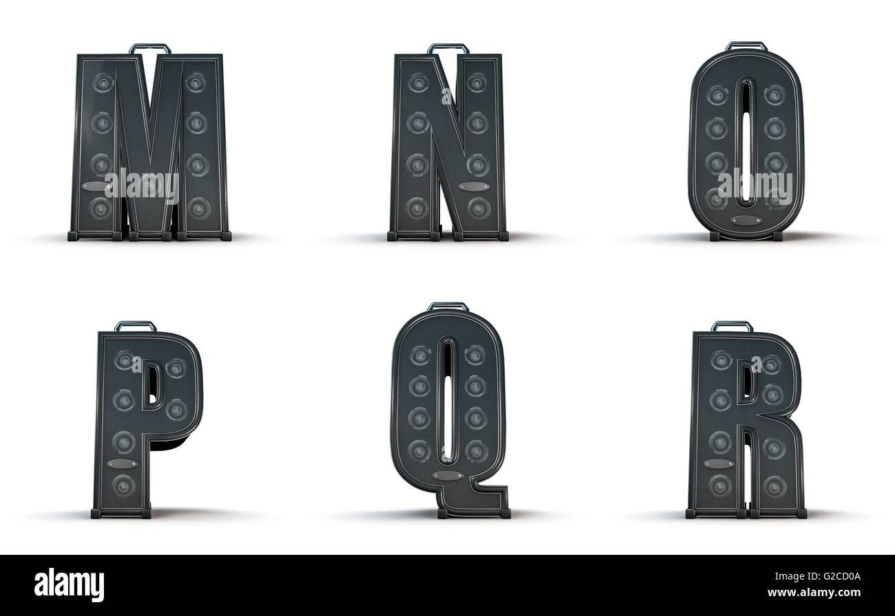 Alphabet de l'amplificateur / 3D render de caractères de l'alphabet sous la forme d'amplificateurs de musique Banque D'Images
