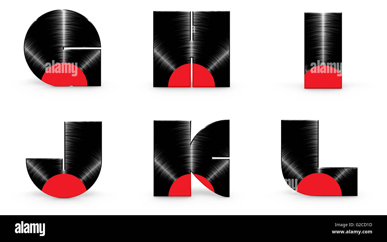 Alphabet vinyle / 3D render de caractères de l'alphabet sous la forme d'un disque vinyle Banque D'Images
