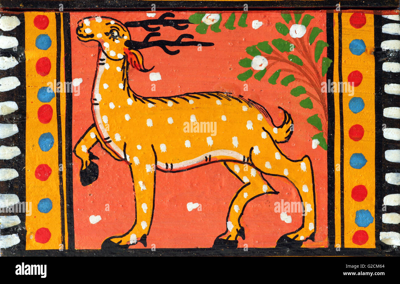 Peinture bois indien d'un cerf Banque D'Images