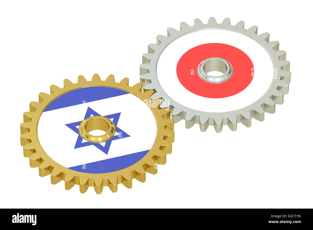 Les relations d'Israël et du Japon, les drapeaux sur un concept de vitesse. Le rendu 3D isolé sur fond blanc Banque D'Images