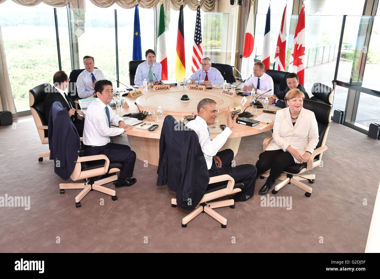 Les dirigeants du monde entier avec le Groupe des Sept au cours d'une série de réunions au sommet du G7, 26 mai 2016 à Shima, préfecture de Mie, au Japon. Banque D'Images