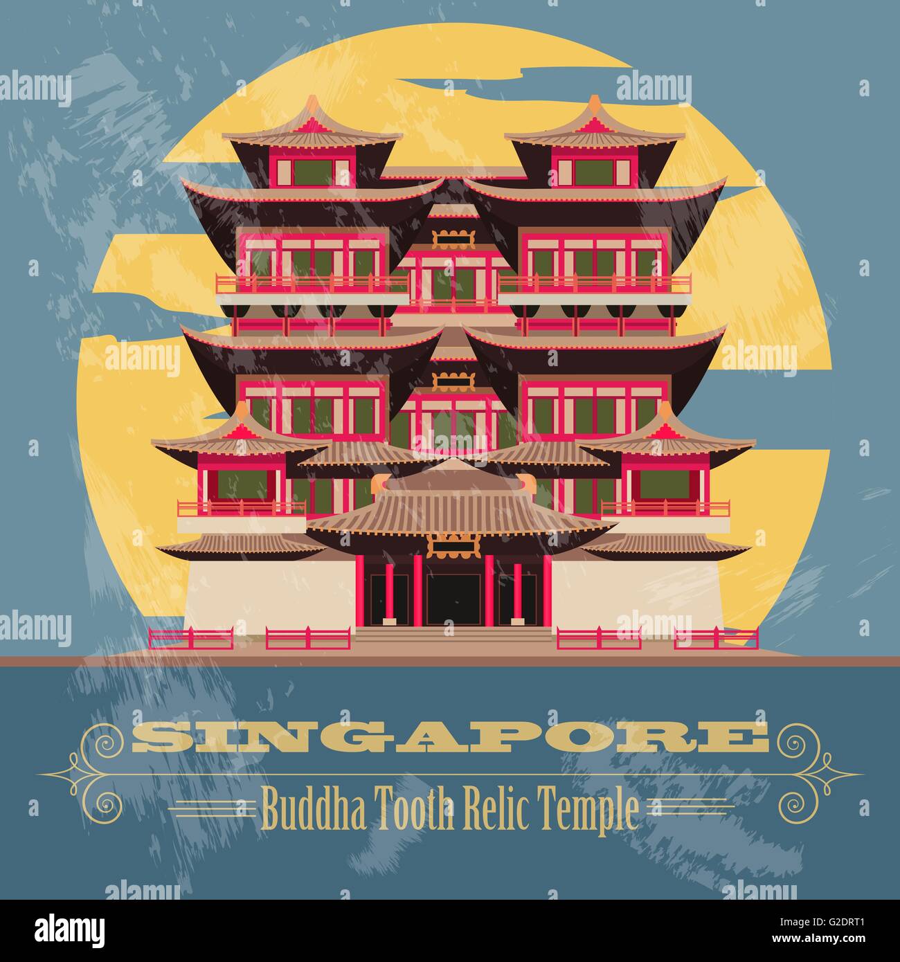 Singapour monuments. Image style rétro. Vector illustration Illustration de Vecteur