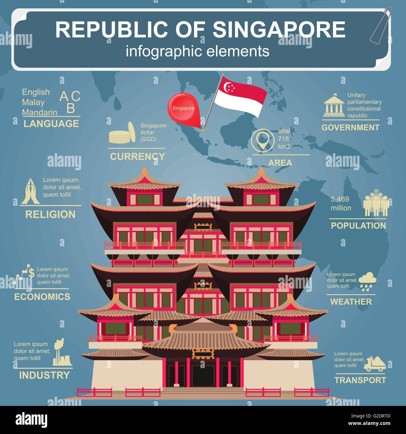 Singapour des infographies, des données statistiques, des sites touristiques. Vector illustration Illustration de Vecteur
