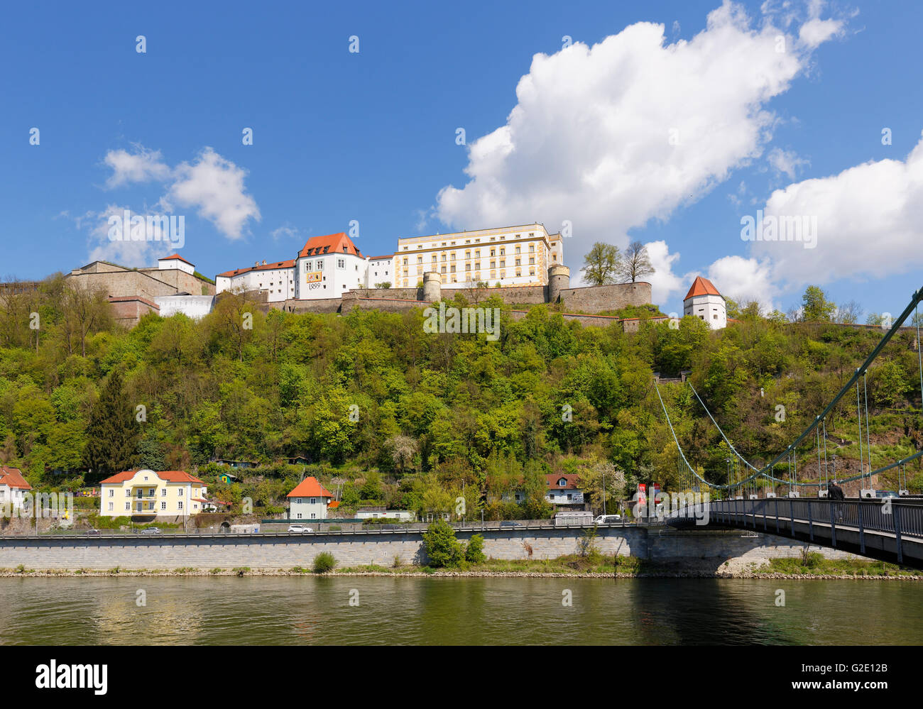 Veste Oberhaus, Katharina pont sur le Danube, Passau, Thuringe, Bavière, Allemagne Banque D'Images