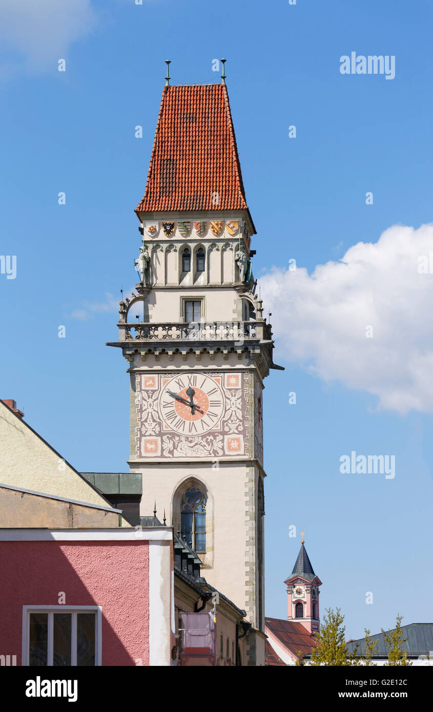 Tower de l'hôtel de ville, Passau, Thuringe, Bavière, Allemagne Banque D'Images