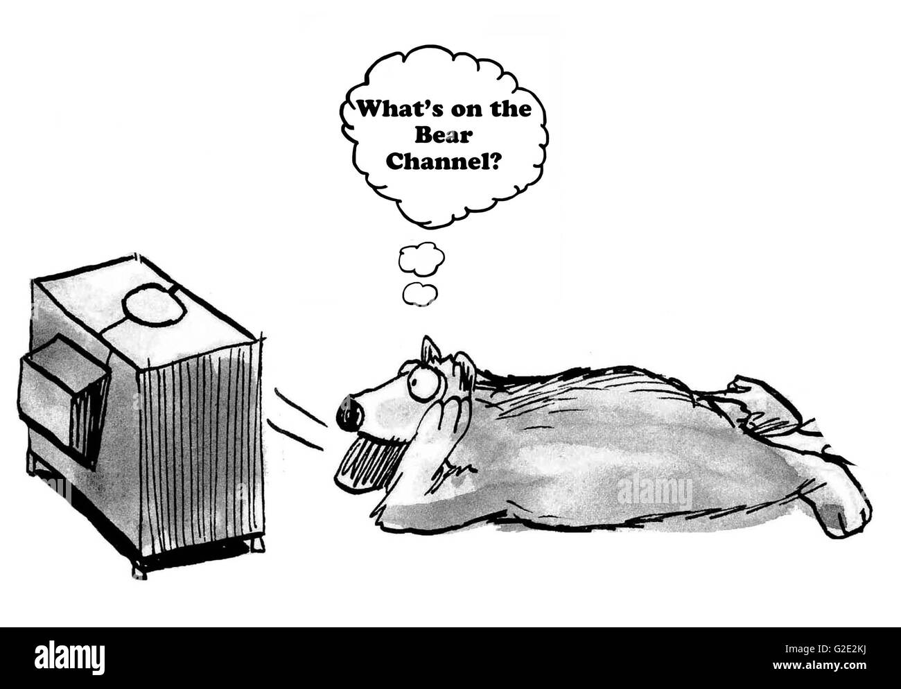 Caricature sur la connexion par câble ayant un canal pour tous les intérêts, y compris les ours. Banque D'Images