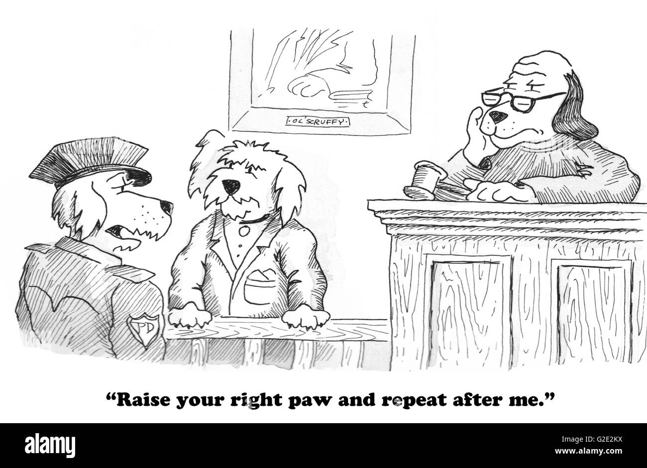 Caricature juridique au sujet de la prestation de serment de l'honnêteté. Banque D'Images