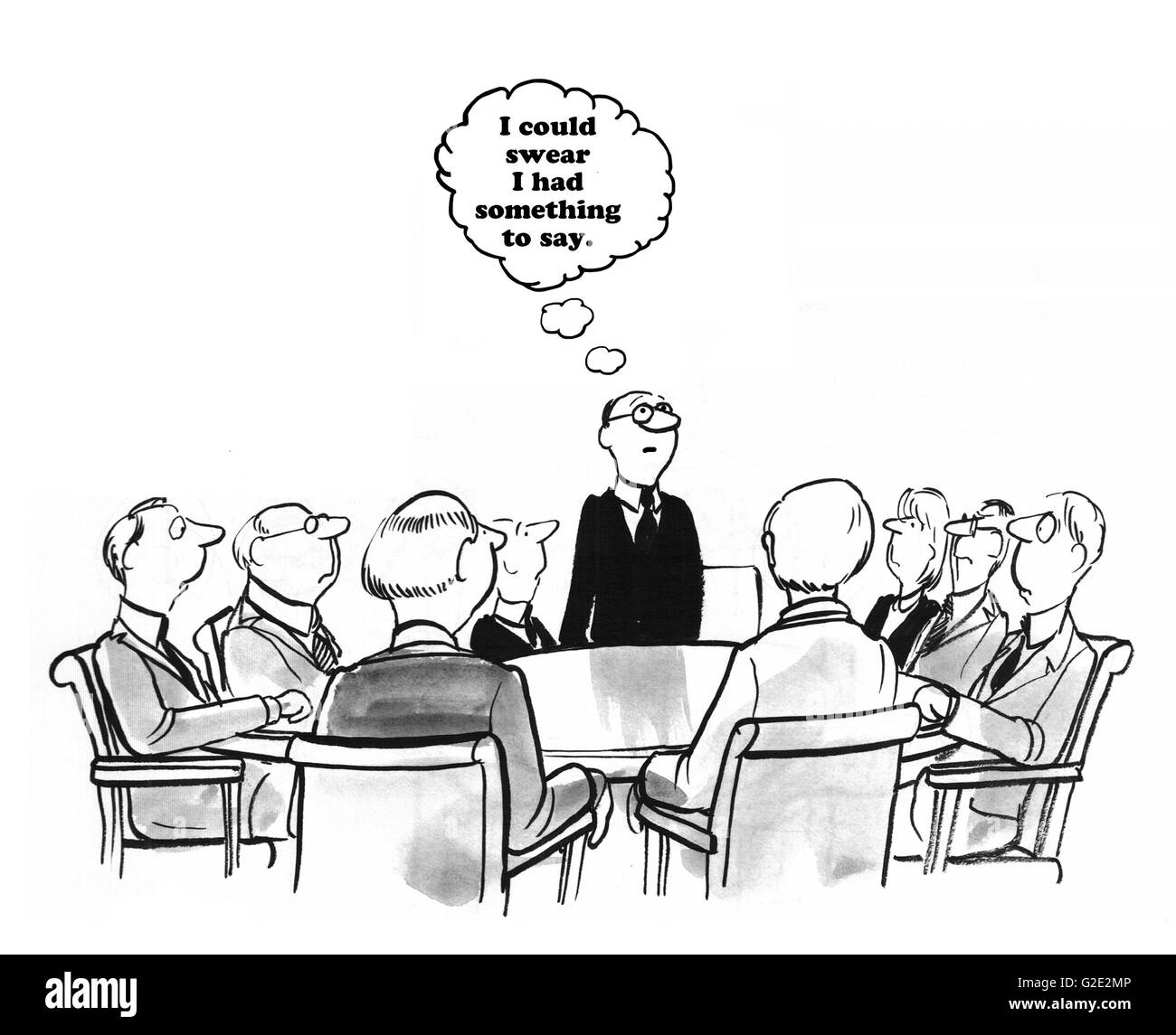 Caricature d'affaires de l'oubli de votre discours à une réunion. Banque D'Images