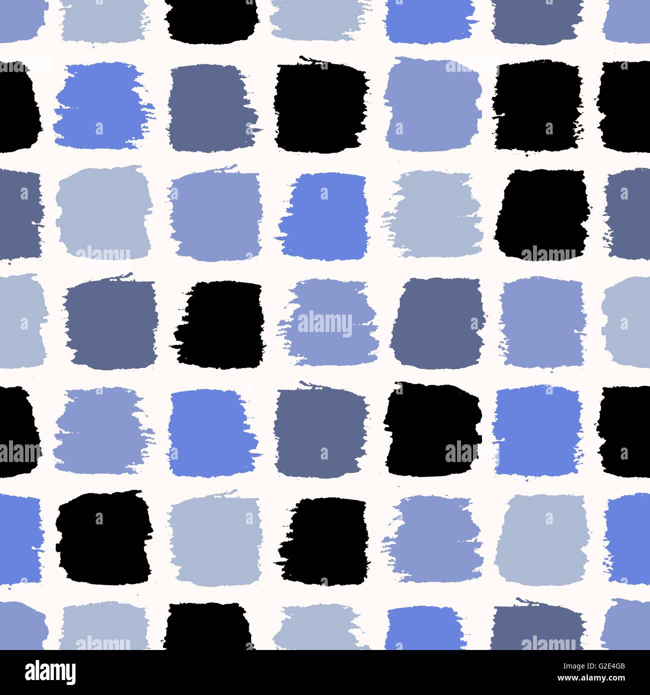 Hand drawn seamless Motif répétitif avec des coups de pinceau de forme carrée en violet et noir sur fond blanc. Illustration de Vecteur