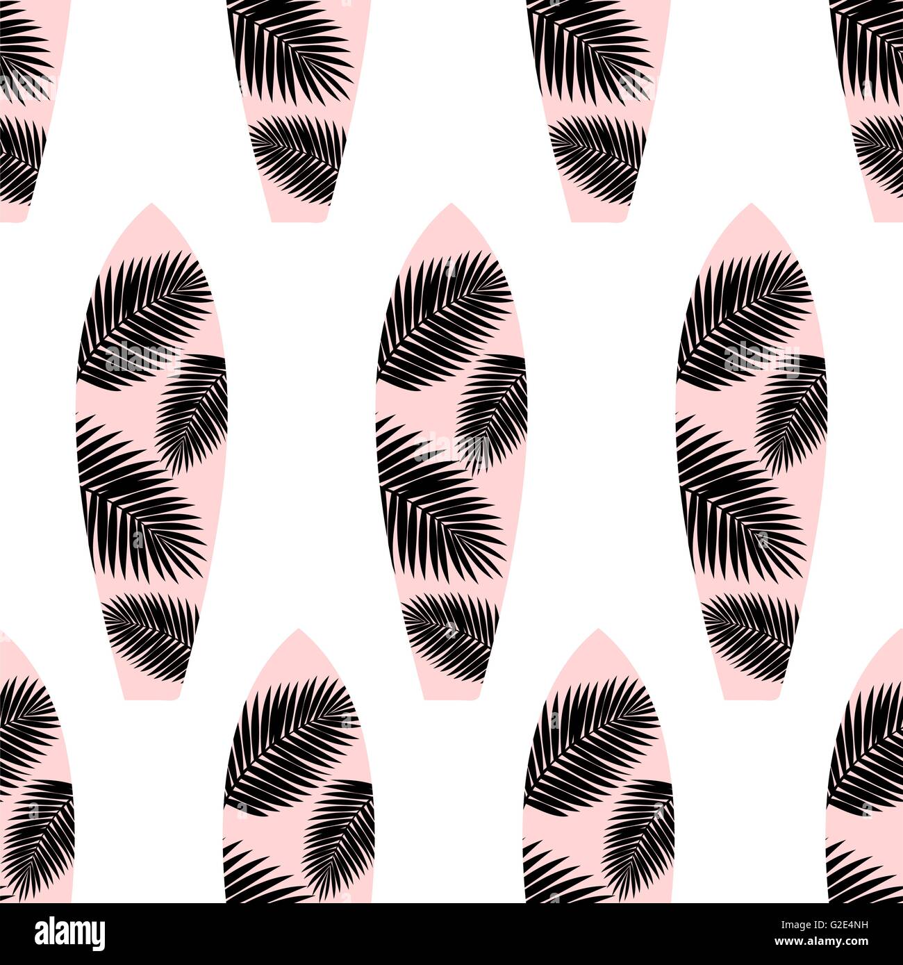 Schéma de répétition sans couture avec des planches de surf en rose et noir sur fond blanc. Illustration de Vecteur