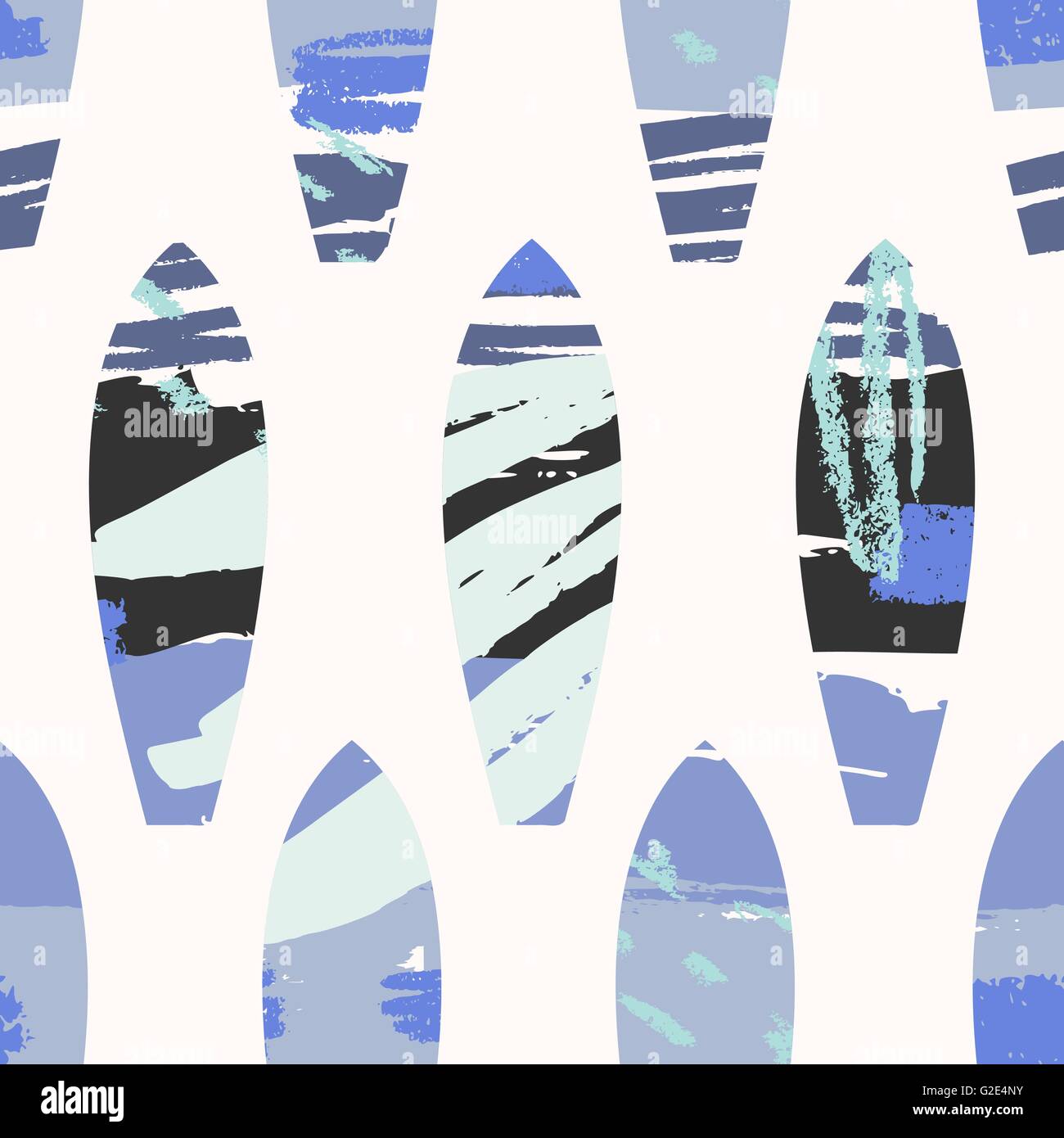 Schéma de répétition transparente texture abstrait avec des planches de surf en violet, bleu et noir sur fond blanc. Illustration de Vecteur