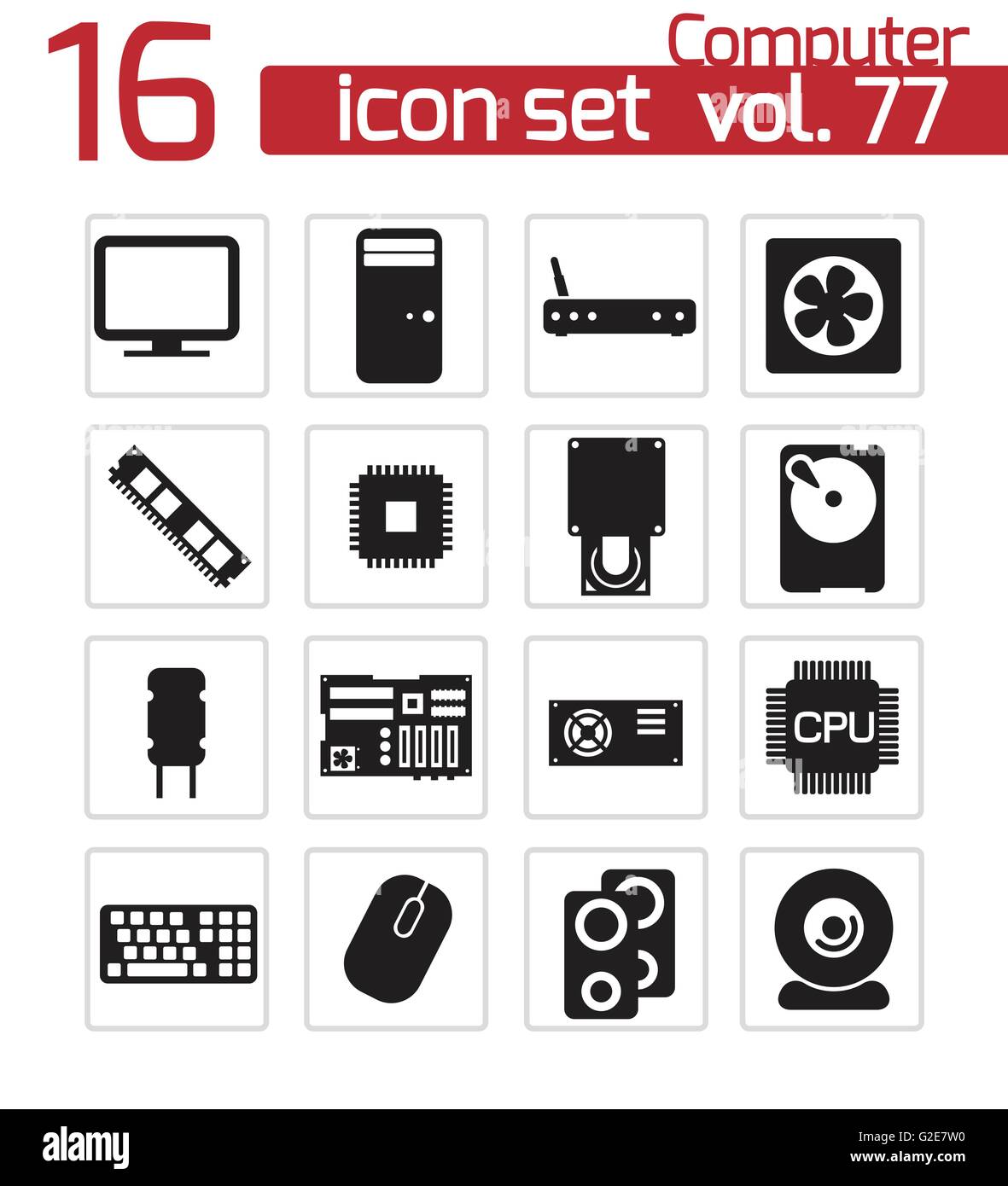 Vector icons set composants PC noir sur fond blanc Illustration de Vecteur