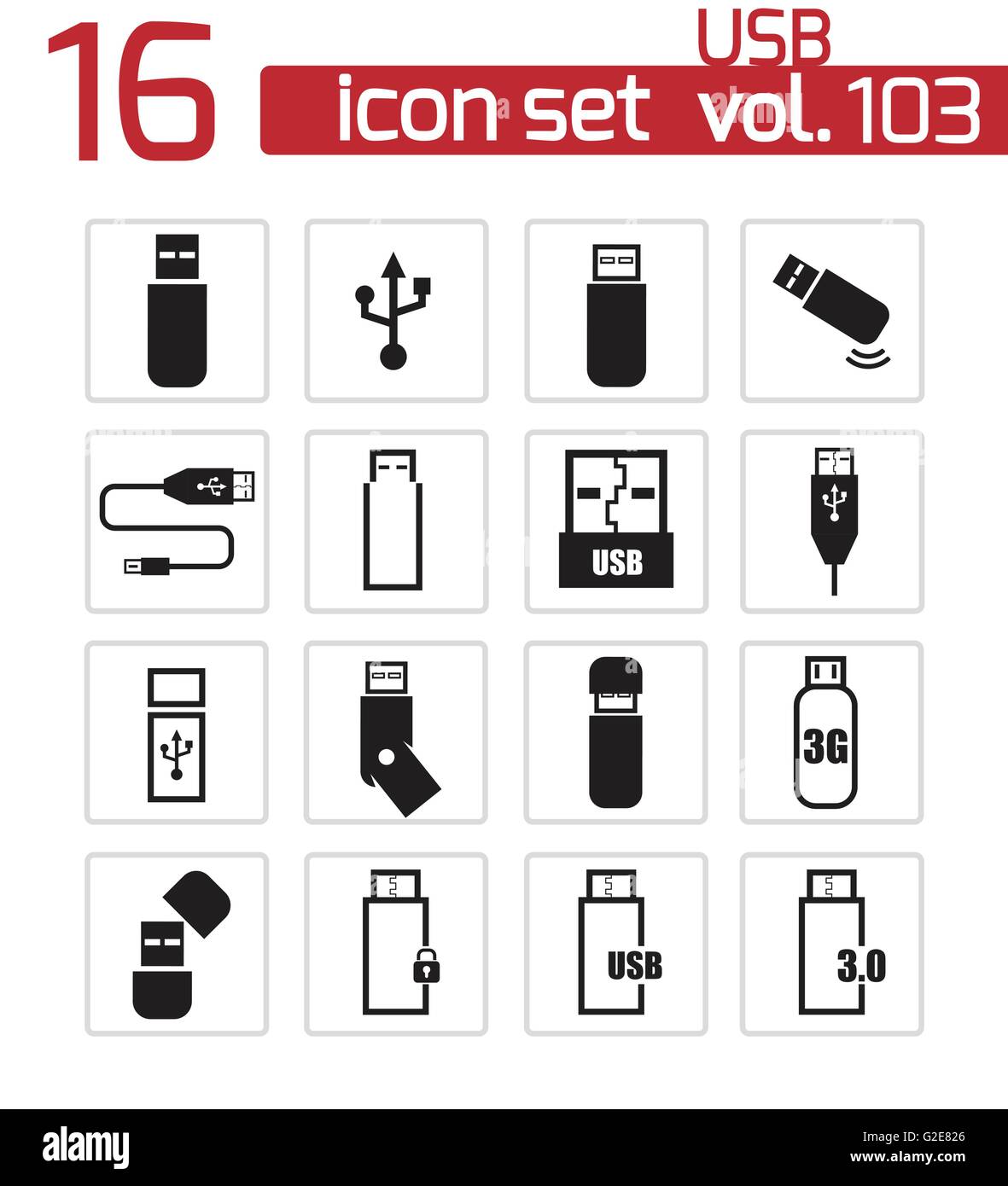 Vector icons set usb noir sur fond blanc Illustration de Vecteur