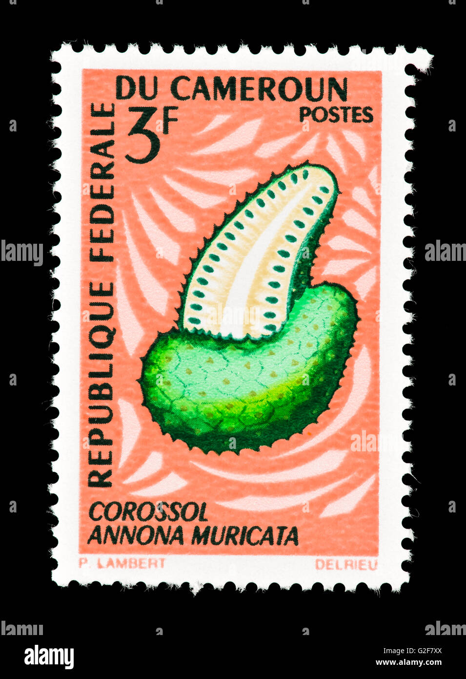 Timbre-poste du Cameroun représentant corossol (Annona muricata) Banque D'Images