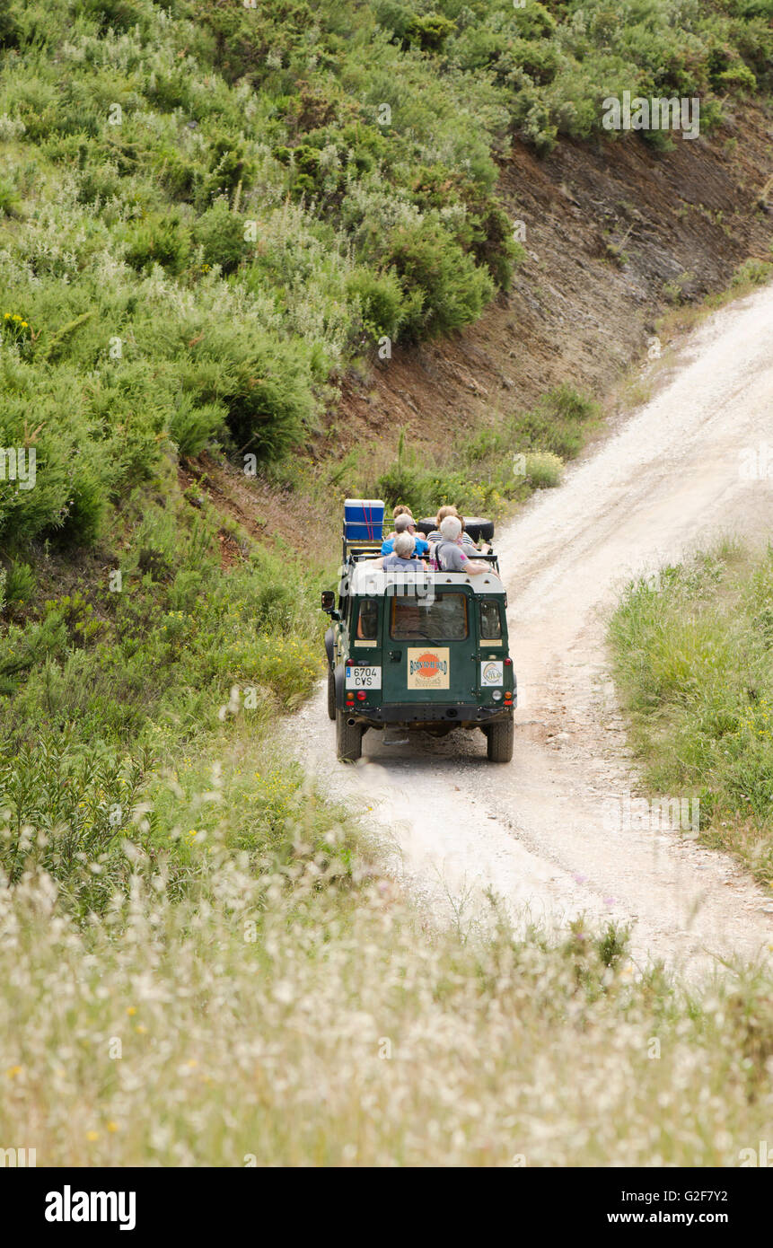 Land rover 4x4 Off road driving voyage, tour, l'écotourisme à travers les disques durs, la Sierra de las Nieves, Andalousie, espagne. Banque D'Images