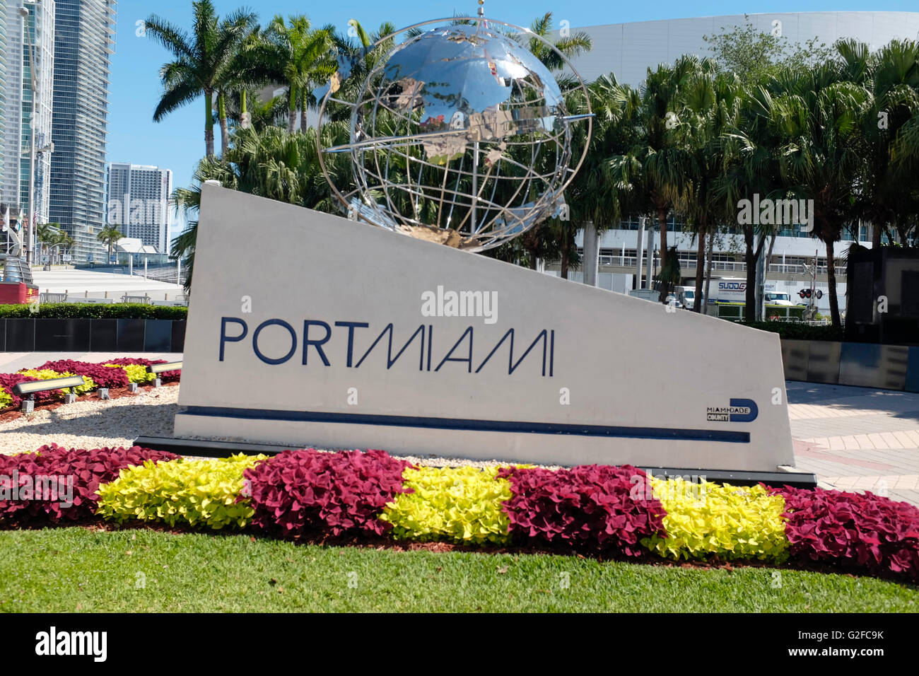 Port de Miami Floride Signalisation, Miami, Floride, USA Banque D'Images