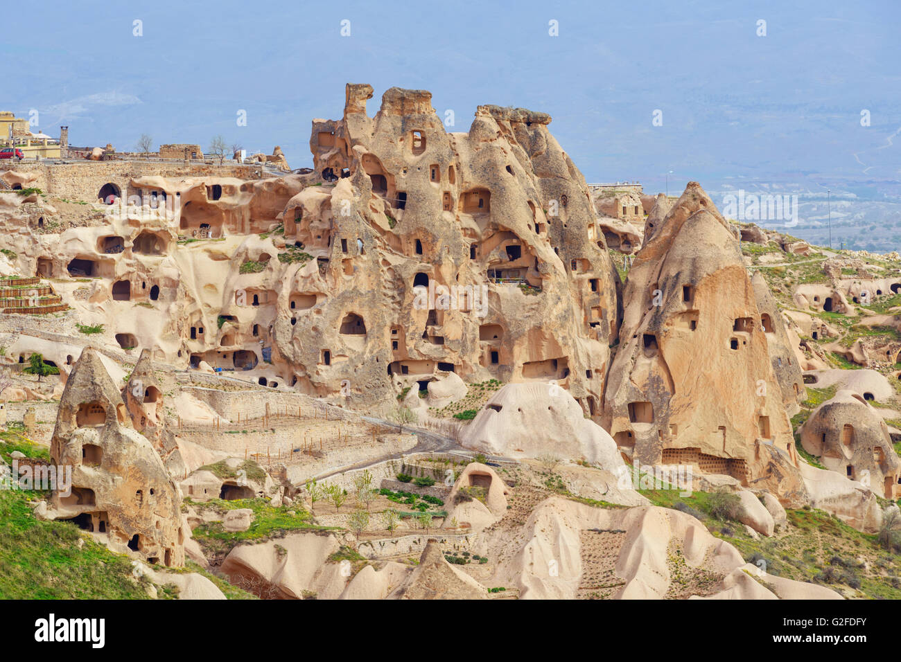 Château d'Uchisar en Cappadoce, Turquie. Banque D'Images