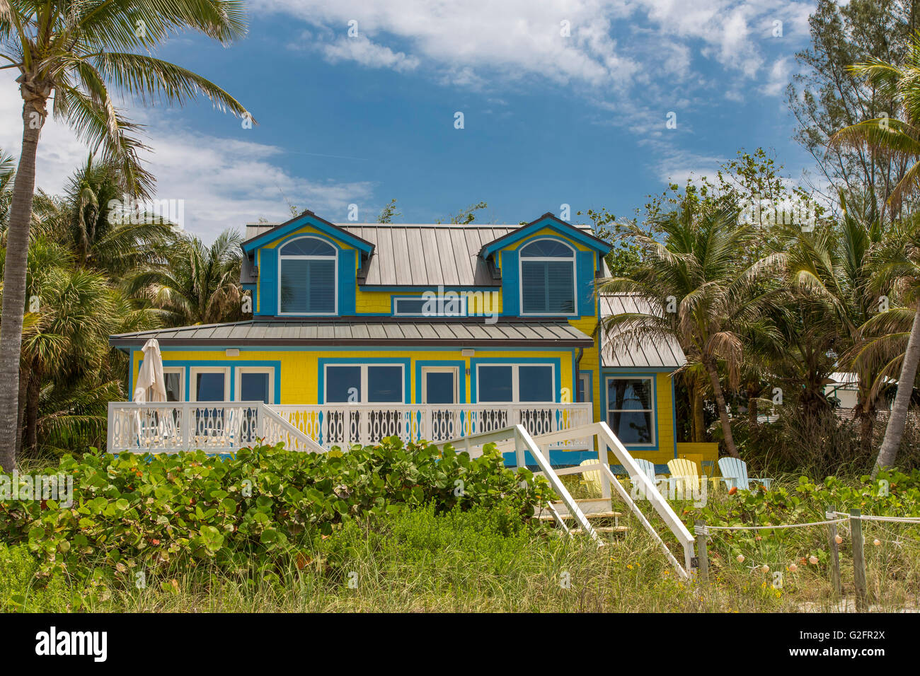 Maison de vacances sur la plage sur le golfe du Mexique sur Captiva Island Florida Banque D'Images