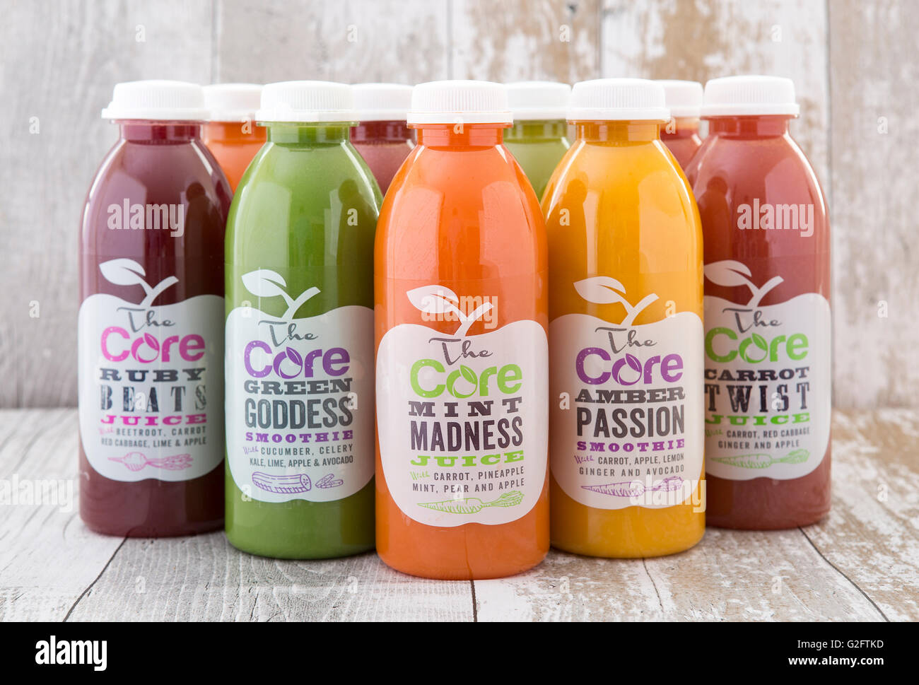 Les jus frais et smoothies Banque D'Images