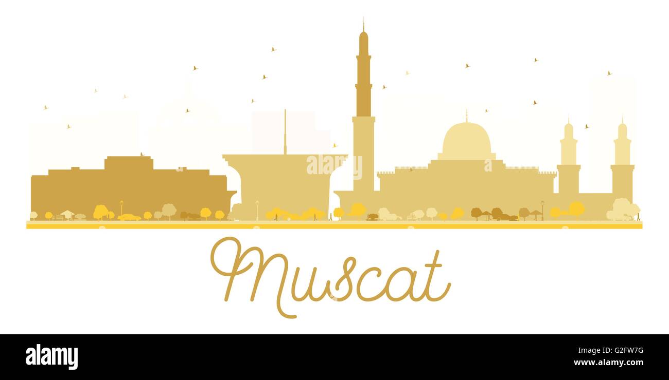 Muscat City skyline silhouette d'or. Vector illustration. Concept simple pour le tourisme présentation, bannière, un placard ou web Illustration de Vecteur