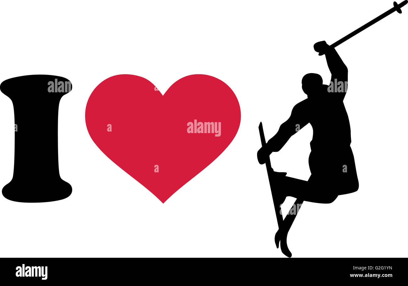 J'aime la silhouette de Ski Banque D'Images