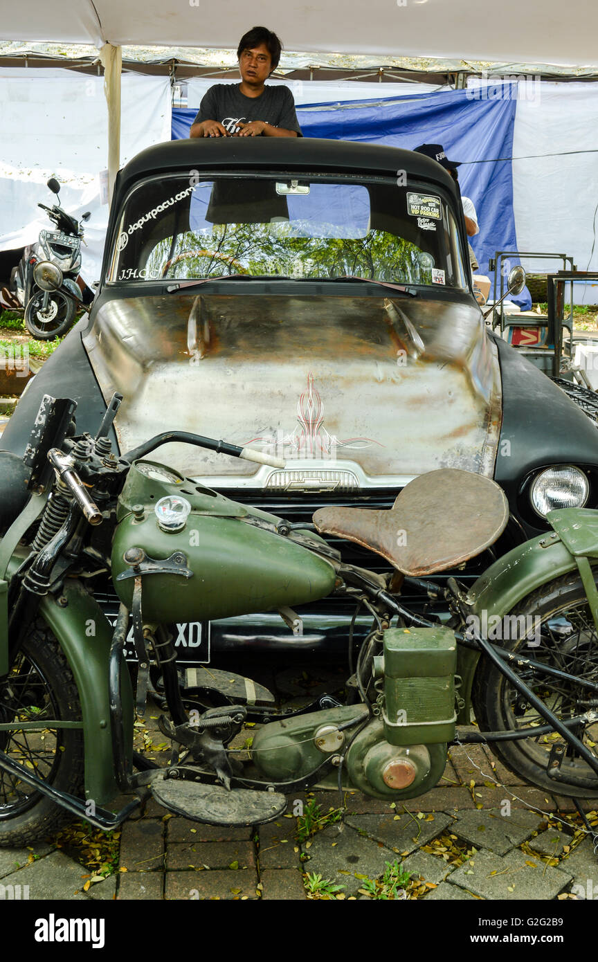 Vieille moto en tumplek 2016 événement automobile blek, Jakarta, Indonésie Banque D'Images