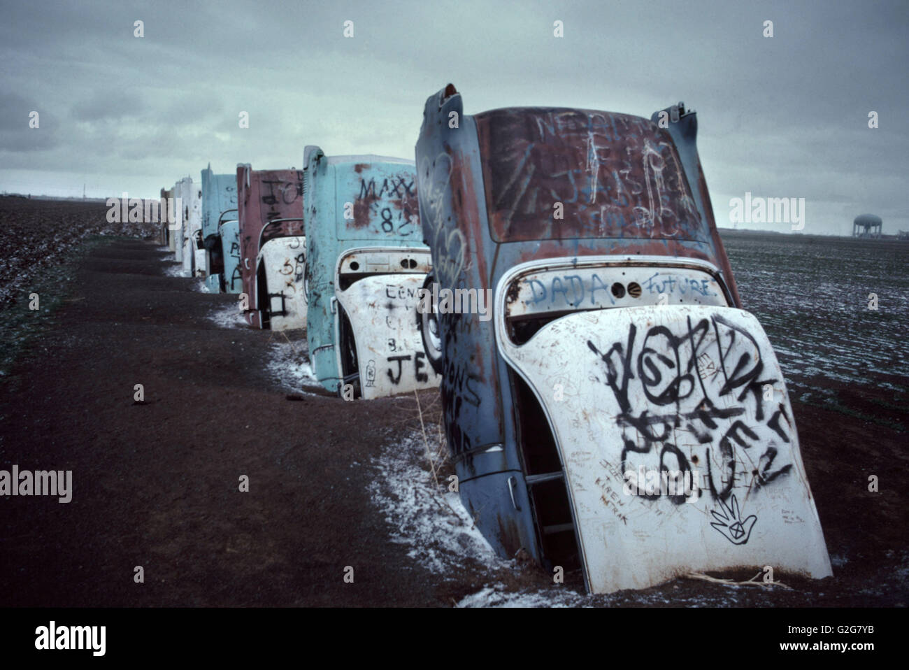 Créée en 1974, la Cadillac Ranch est une installation artistique organisé par Chip Lord, Hudson Marquez et Doug Michels d 'ANT F Banque D'Images