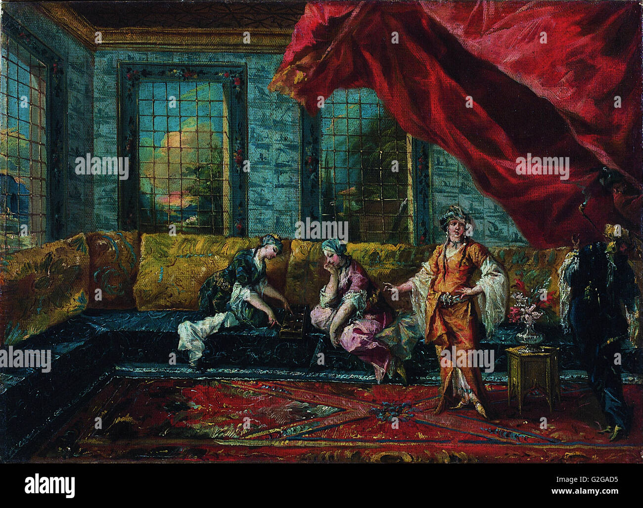 Giovanni Antonio Guardi, Francesco Guardi - Deux Odalisques jouant Mancala dans le Harem - Musée Kunstpalast, Düsseldorf Banque D'Images