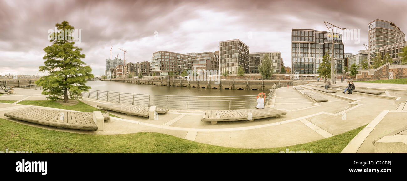 Le Marco Polo d'une terrasse avec une vue panoramique de la HafenCity de Hambourg, Hambourg, Hambourg, Allemagne Banque D'Images