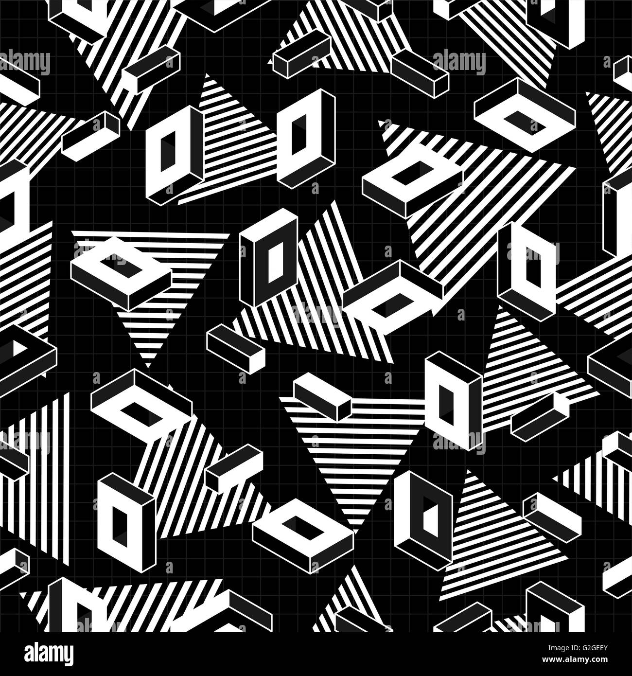 Retro noir et blanc motif transparent avec des formes géométriques dans l'art pop des années 80 le modèle de mode. Idéal pour l'arrière-plan web, print ou fa Illustration de Vecteur