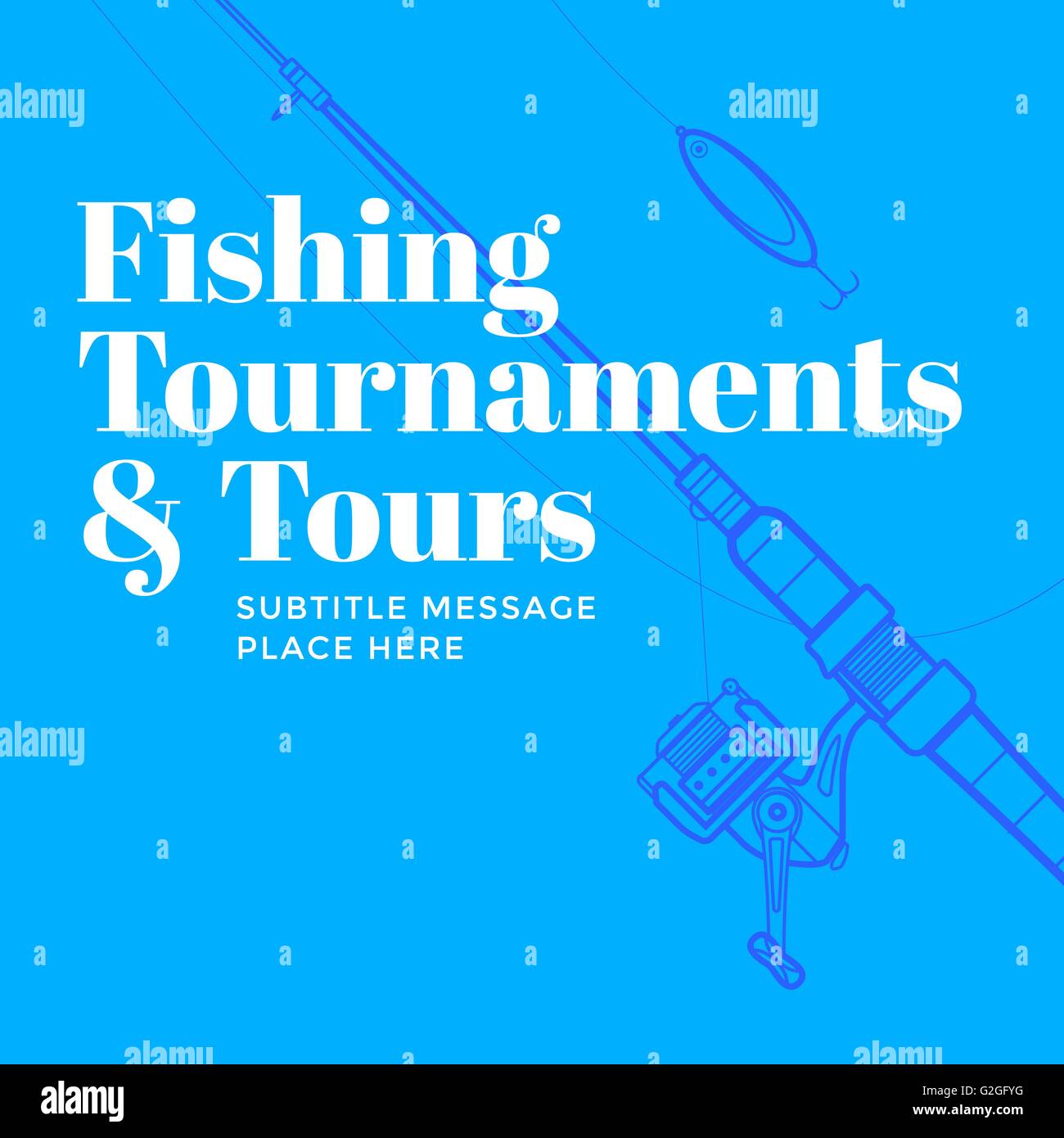 Indigo bleu coloré vecteur design minimaliste moderne des tournois de pêche et des visites flyer modèle d'affiche fond canne Illustration de Vecteur