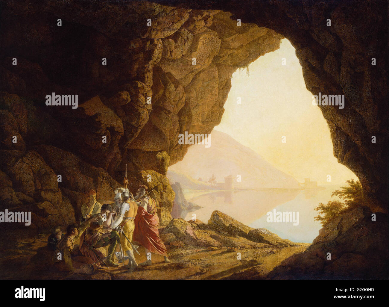 Joseph Wright of Derby - Grotte de la mer dans le royaume de Naples avec bandits, Coucher de soleil - Musée des beaux-Arts, Boston Banque D'Images