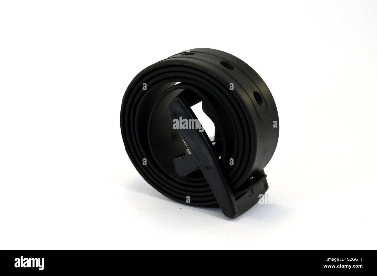 Ceinture de pantalon en plastique de couleur noire. Banque D'Images