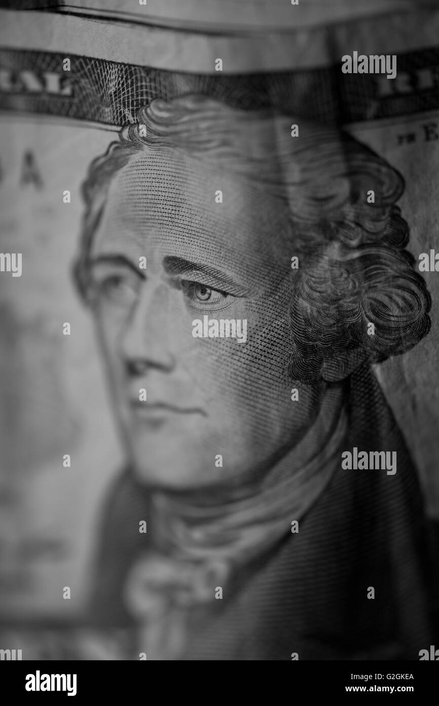 Alexander Hamilton sur dix dollars américains, Close-Up Banque D'Images