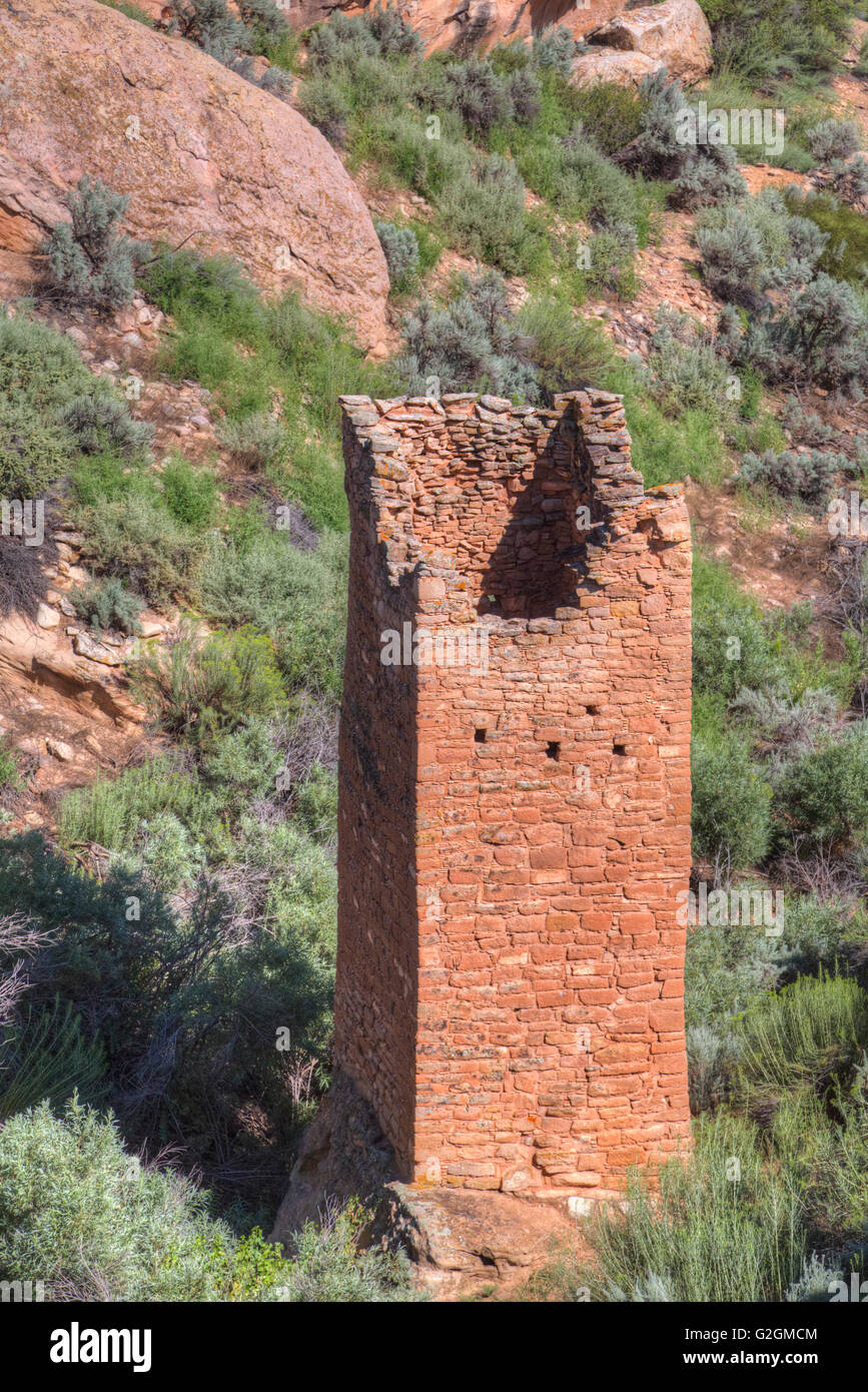 Square, Tour Carrée, Groupe Ruines Anasazi, datée du A.D. 1230-1275, Hovenweep National Monument, Utah, USA Banque D'Images