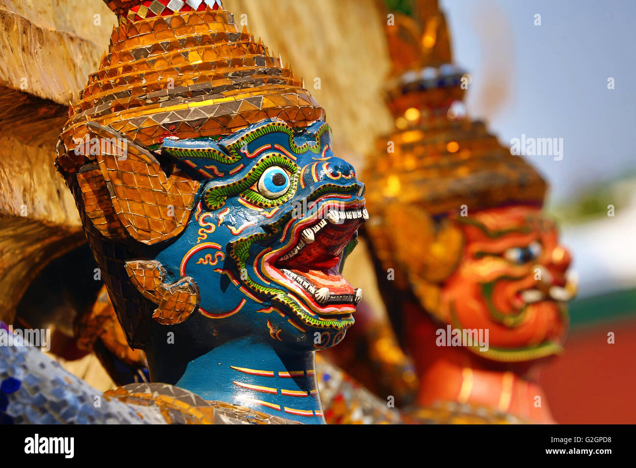 Yaksha statue démoniaque au Wat Phra Kaew Temple complexe du Temple du Bouddha d'Émeraude à Bangkok, Thaïlande Banque D'Images