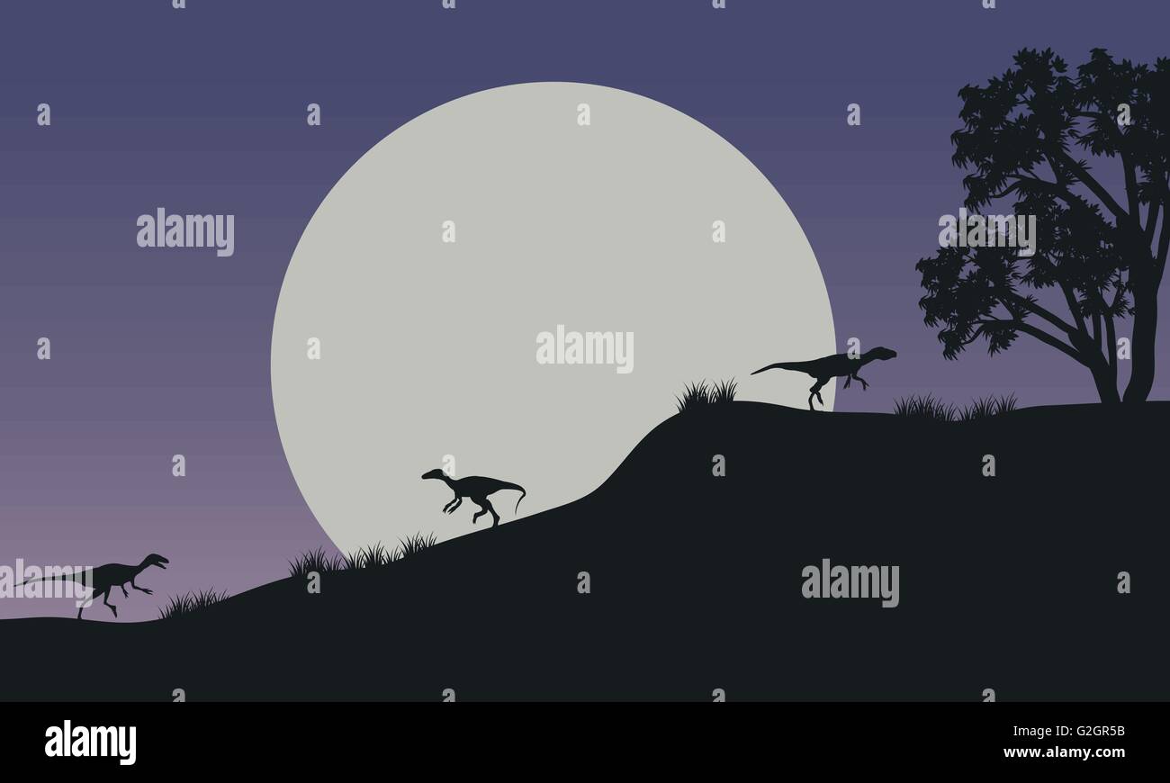 La nuit Eoraptor dans hills scnery silhouette Illustration de Vecteur