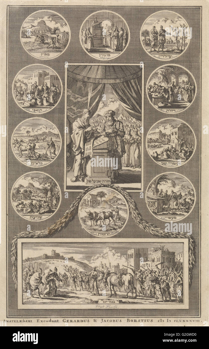 Moïse et Aaron avec les tables de la loi, Jan Luyken, Gerardus Borstius (I), Jacobus Borstius, 1698 Banque D'Images