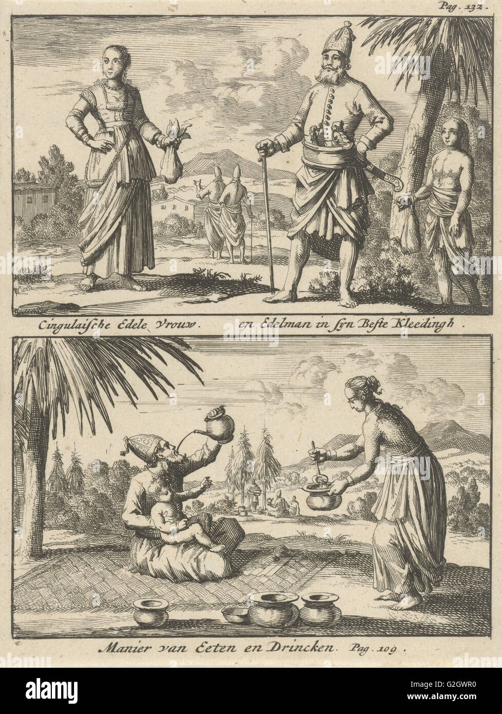Noble Dame, cingalais et façon de manger et de boire de l'Cinghalais, Jan Luyken, Willem Broedelet, 1692 Banque D'Images Noble Dame, cingalais et façon de manger et de boire de l'Cinghalais, Jan Luyken, Willem Broedelet, 1692 Banque D'Images