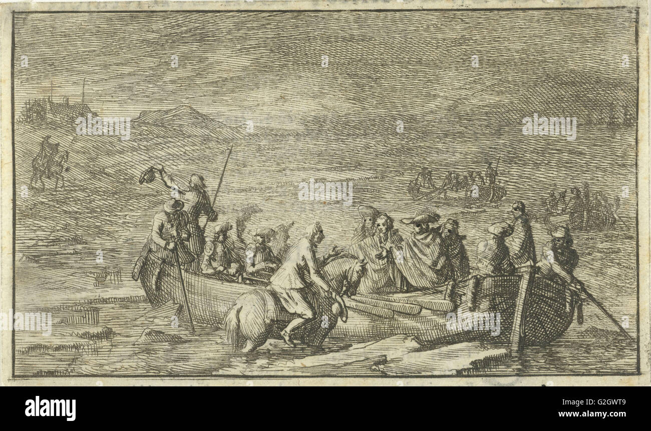 Le roi et son entourage dans une chaloupe, Jan Luyken, Jan Claesz dix Hoorn, 1691 Banque D'Images