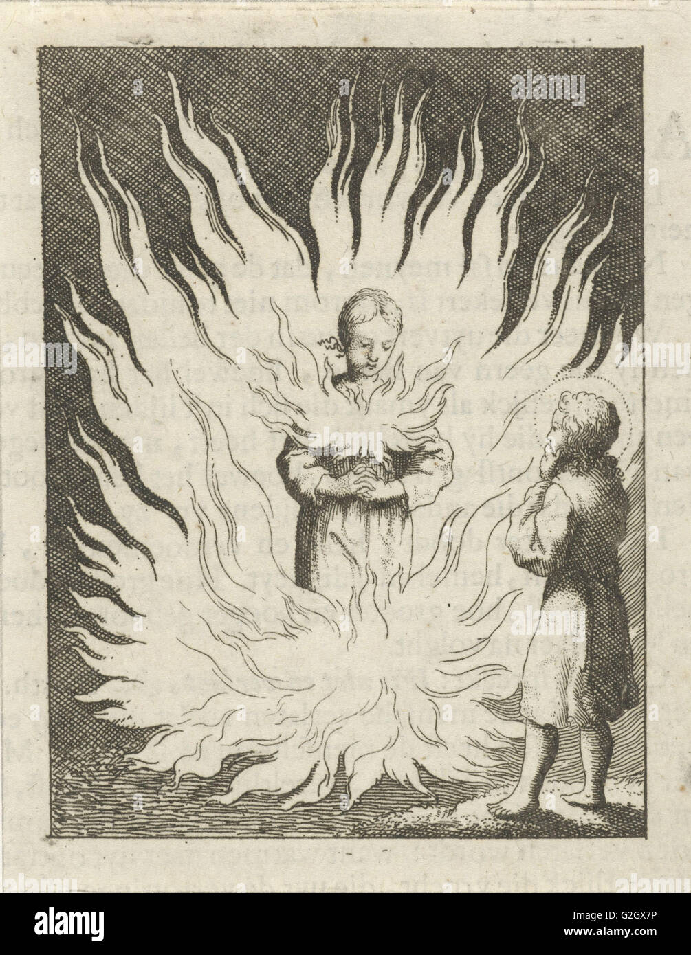 Le Christ voit une âme personnifiée entourée par les flammes, Jan Luyken, Pieter Arentsz II, 1678-1687 Banque D'Images
