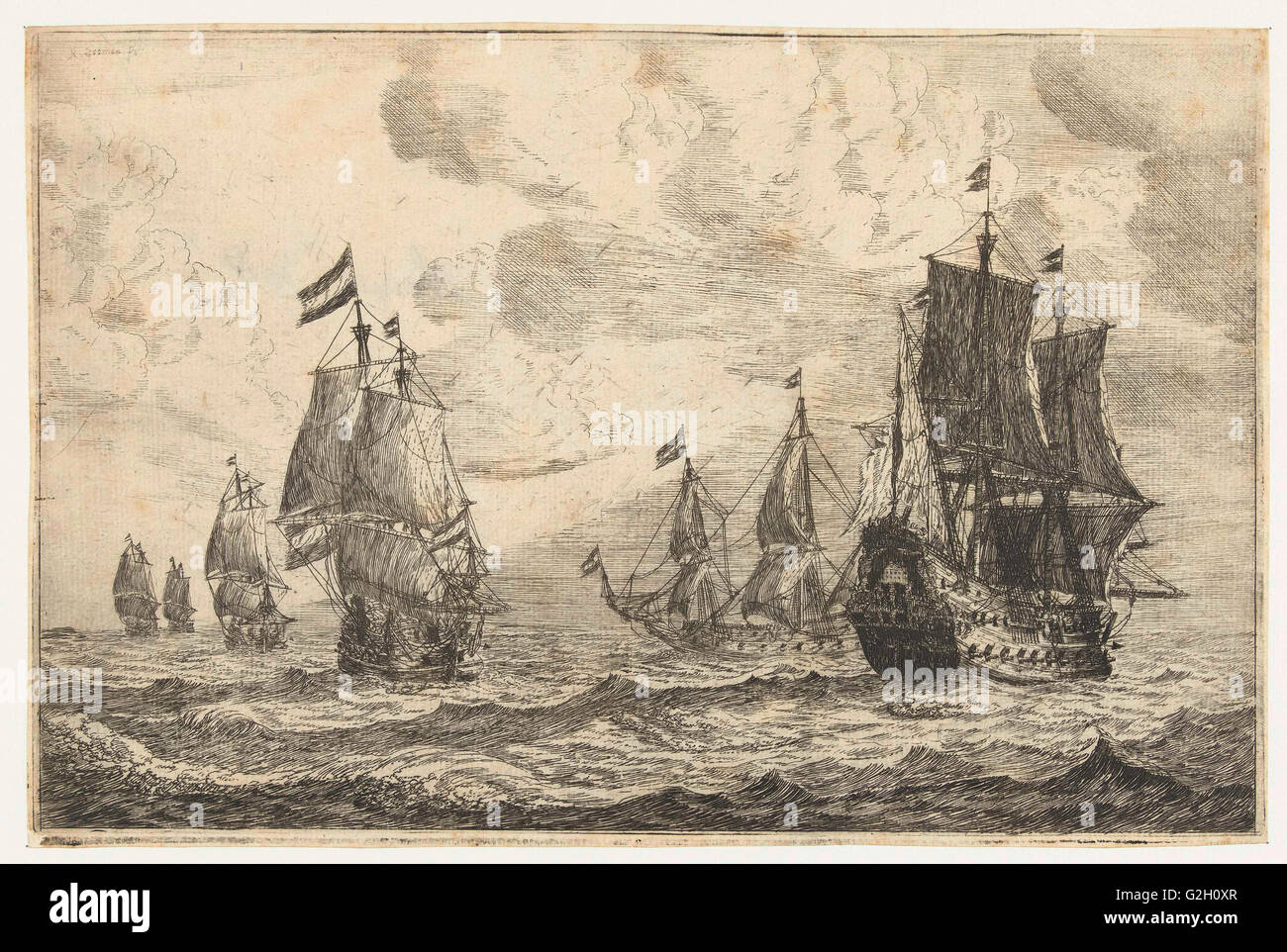 Six navires à voile en haute mer, Reinier Nooms, 1650-1664 Banque D'Images
