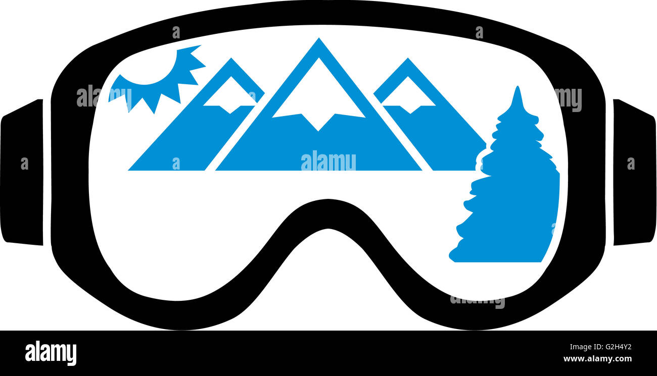 Lunettes de ski avec vue sur la montagne Banque D'Images