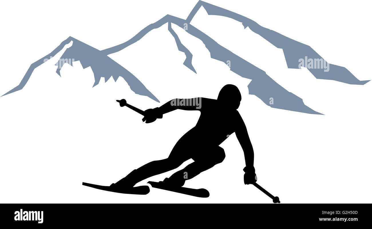 Silhouette skieur Montagne Banque D'Images