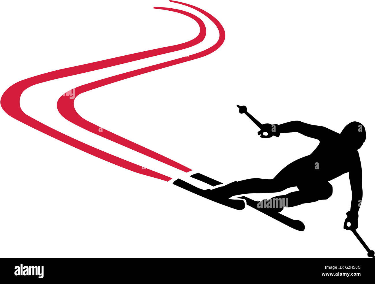 Ski Run avec piste rouge Banque D'Images